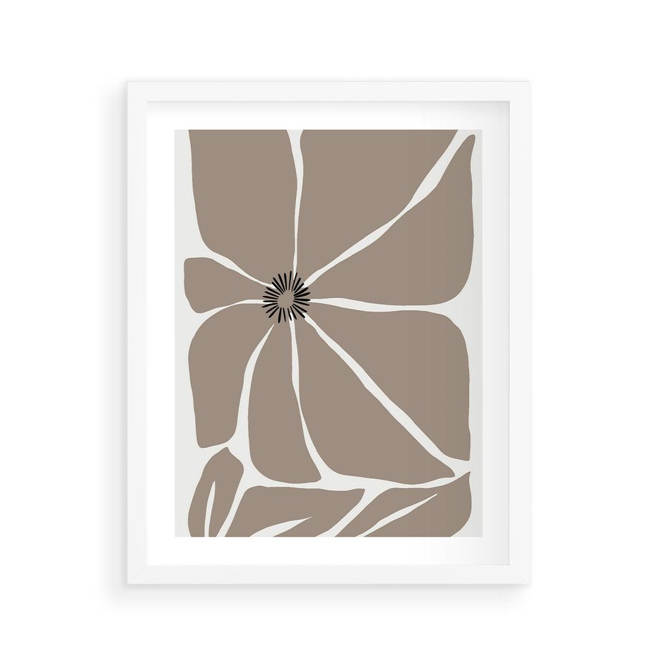 Plakat w ramie 40x50 - Złudne Zmysły - abstrakcyjny kwiat, beże i brązy - rama biała