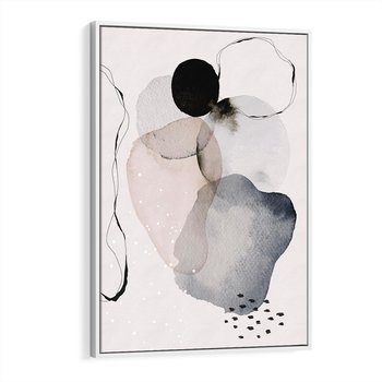 Obraz w ramie 80x120 - Migocące Barwy - abstrakcyjne plamy akwarelowe, czarny szkic - rama biała