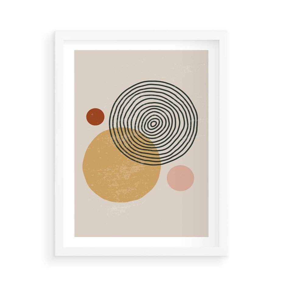 Plakat w ramie 50x70 - Boho Światło - abstrakcyjna sztuka, boho kształty - rama biała
