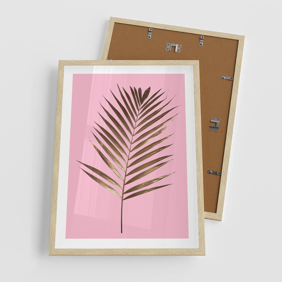 Plakat w ramie 50x70 - Promienie złotej palmy - złota, palma - rama drewno