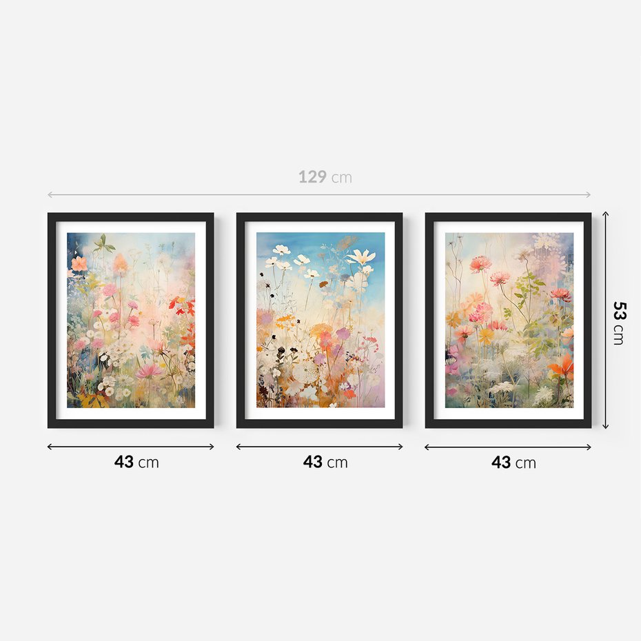 Zestaw obrazy w ramie 40x50 galeria - kwiaty, łąka, akwarela, boho - rama czarna