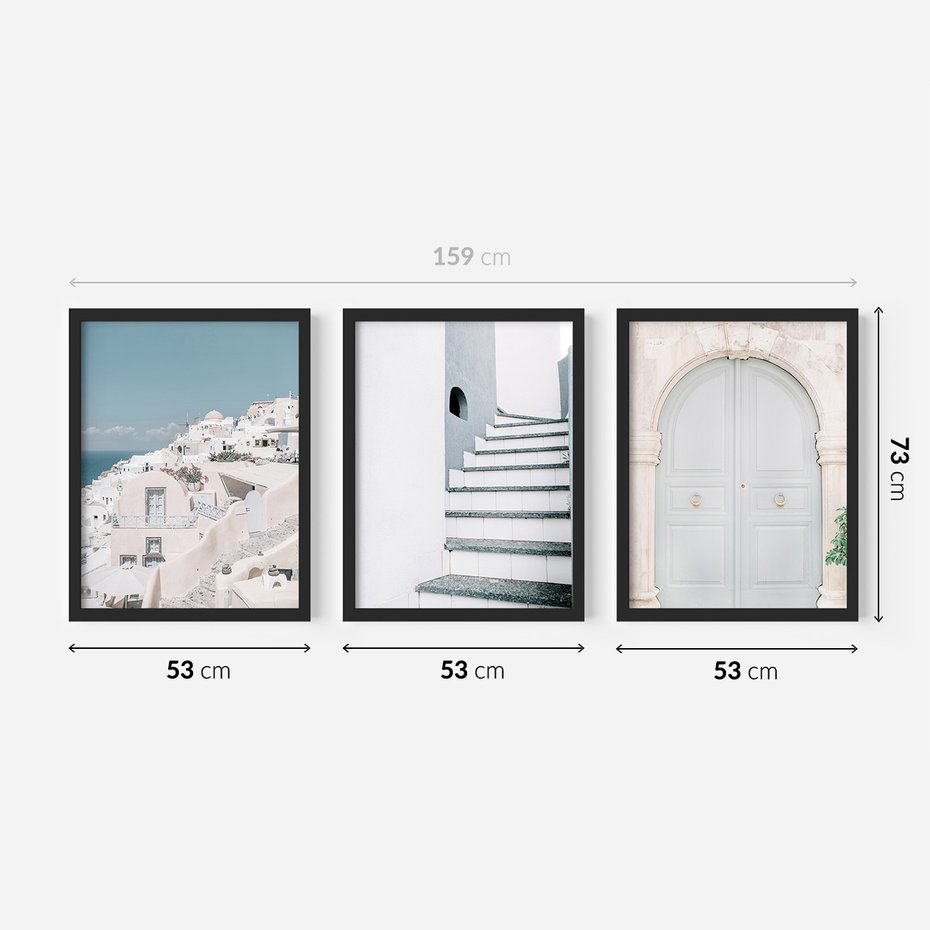 Zestaw obrazy w ramie 50x70 galeria - Santorini, Włochy, podróż - rama czarna