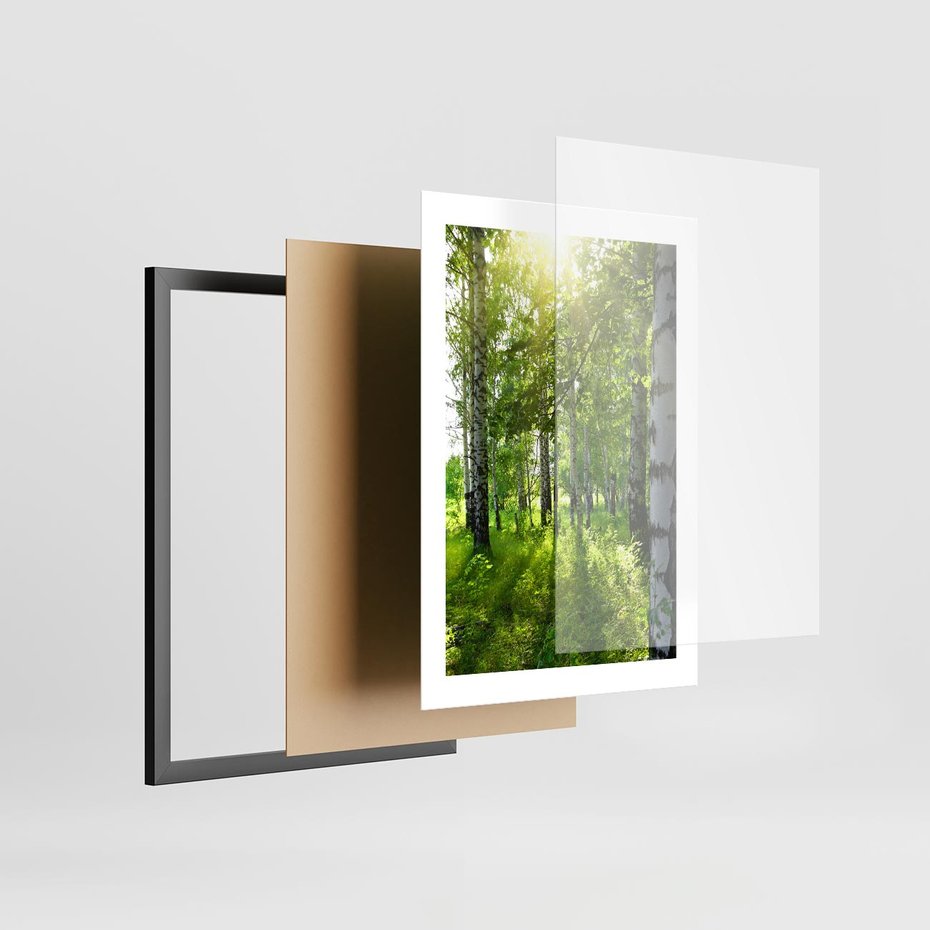 Plakat w ramie 30x40 - Lasowa Księżycowa Noc - las, drzewa - rama czarna