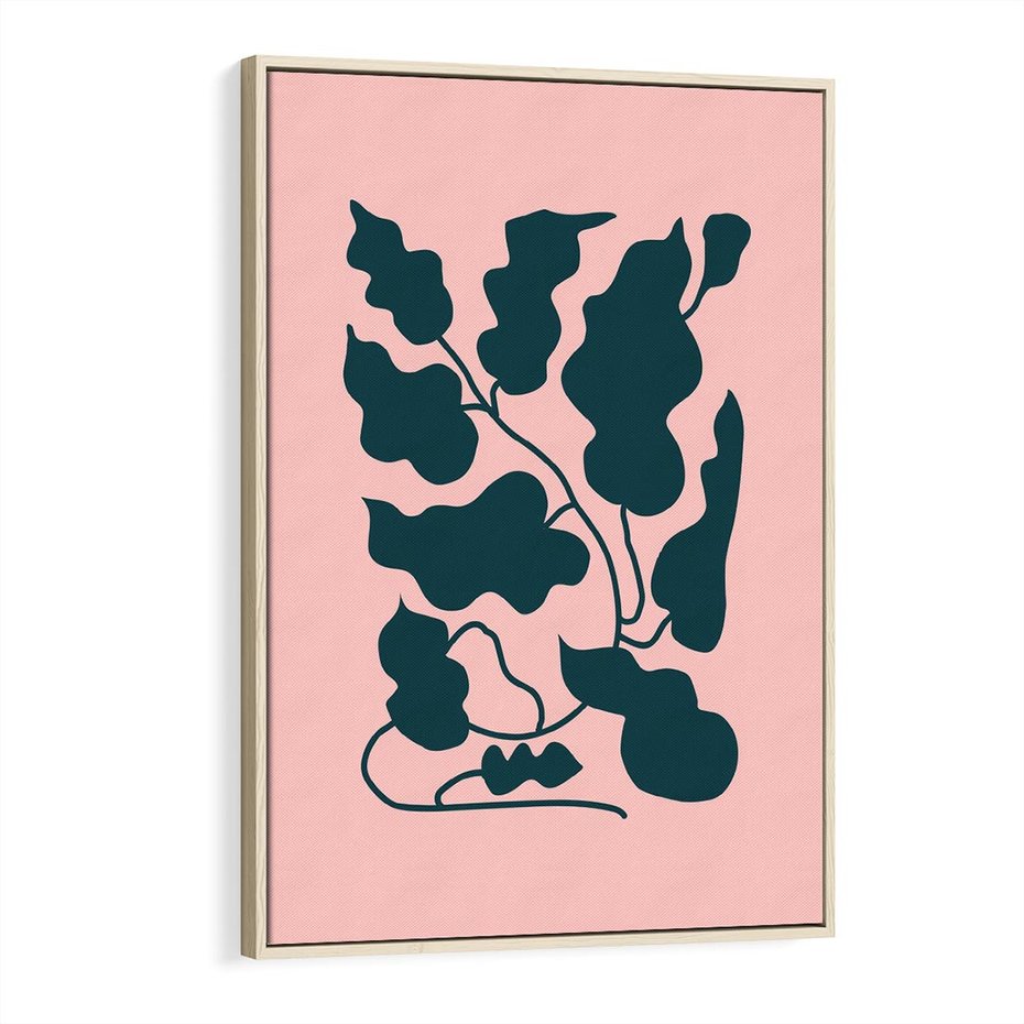 Obraz w ramie 70x100 - Kształty Nieznanego Świata - abstrakcyjne liście, boho styl - rama drewno