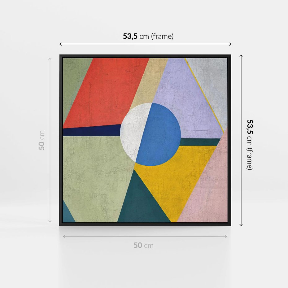 Obraz w ramie 50x50 - Taniec Subtelnych Odbić - abstrakcyjne geometryczne kształty, olejny obraz - rama czarna