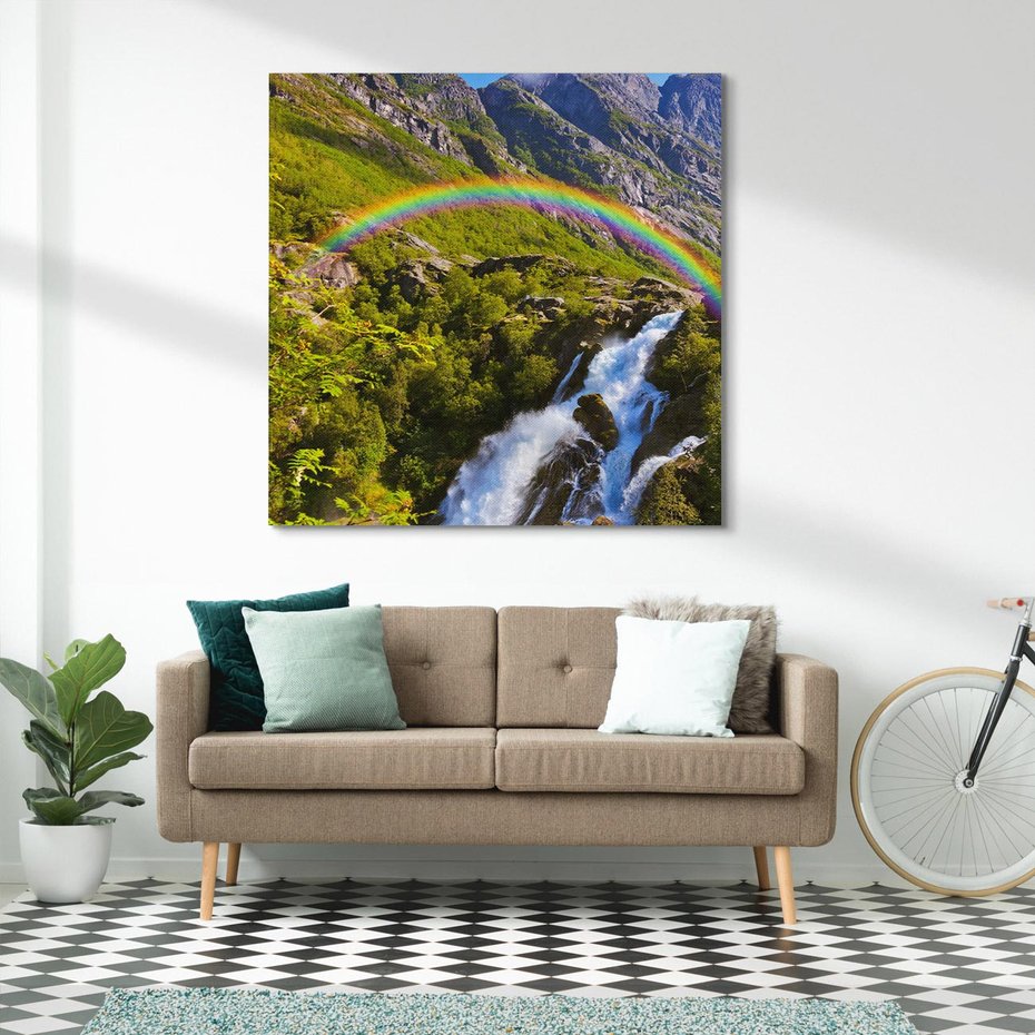 Obraz na płótnie 40x40 - Tęczowe góry - harmonia kolorów - tęcza, góry