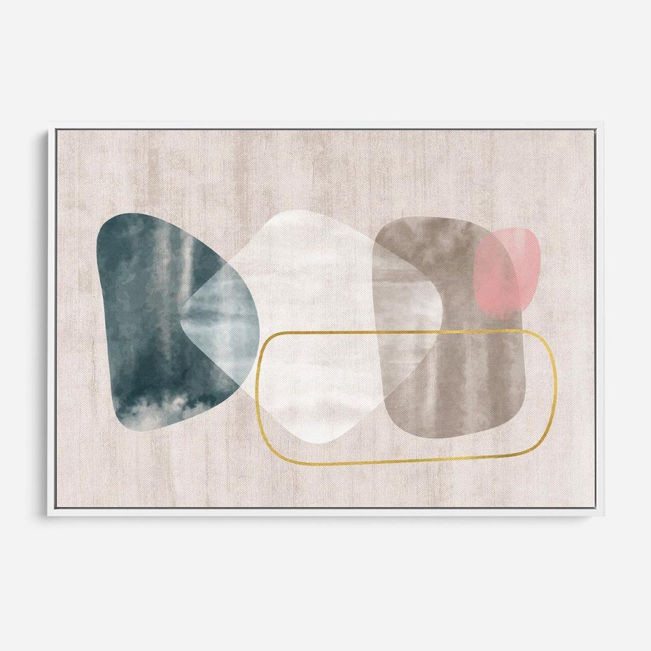 Obraz w ramie 100x70 - Minimalistyczne Plamy Farby - pastelowe geometryczne plamy, akwarela - rama biała