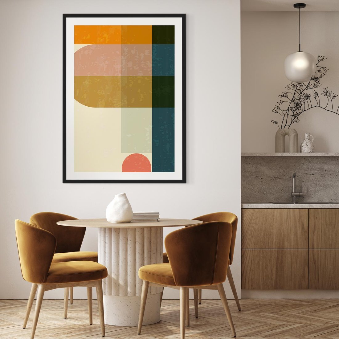 Plakat w ramie 40x50 - Geometryczna Grafika na Plakacie - geometryczna nowoczesna grafika, minimalizm - rama czarna