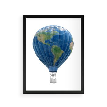 Plakat w ramie 50x70 - Podróżniczy balon nad ziemią - balon, ziemia - rama czarna