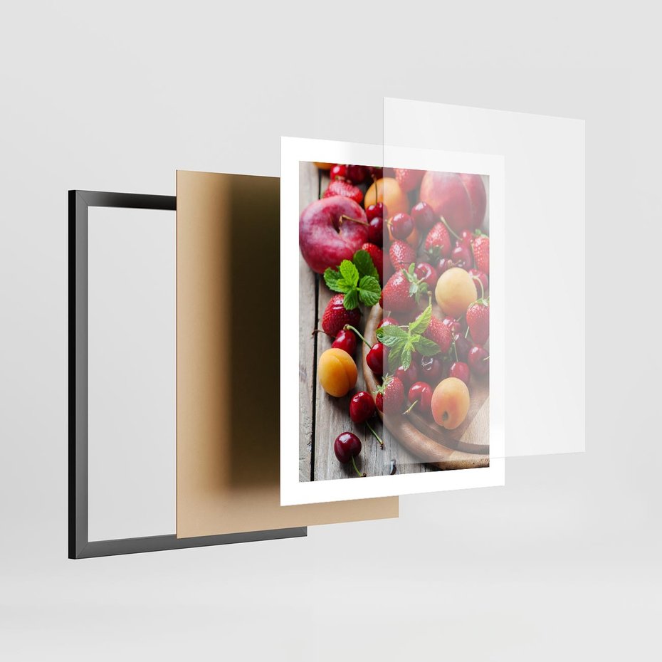 Plakat w ramie 40x50 - Owoce w restauracji artystycznie - owoce, restauracja - rama czarna