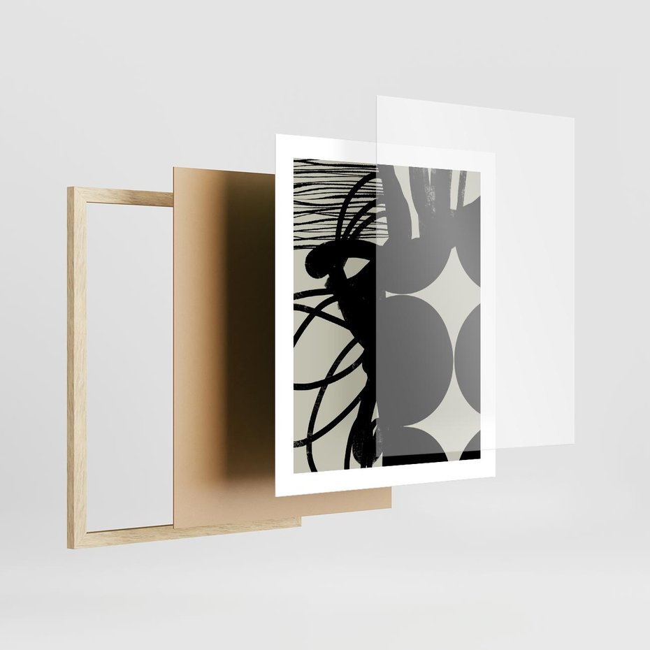 Plakat w ramie 40x50 - Modernistyczne Refleksje - abstrakcja, mroczny klimat - rama drewno