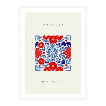 Plakat bez ramy 30x40 - Tajemnicza Droga - nowoczesna kwiatowa kompozycja, czerwony i niebieski