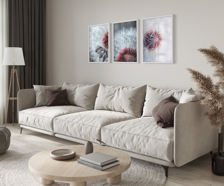 Zestaw obrazy w ramie 30x40 galeria - Dmuchawiec, makro, nowoczesny, styl - rama biała