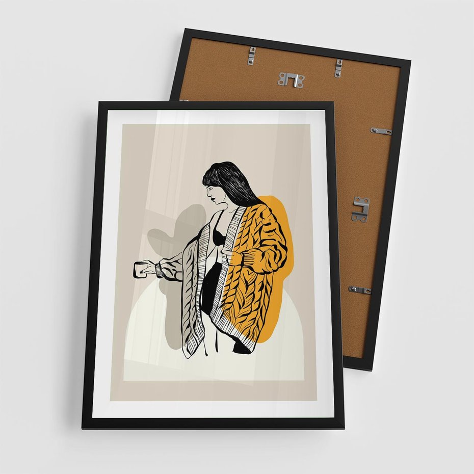 Plakat w ramie 50x70 - Żółte Akcenty w Grafice - grafika, minimalizm - rama czarna