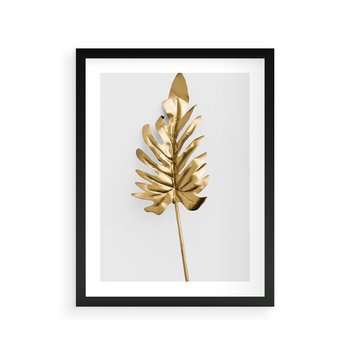 Plakat w ramie 40x50 - Ponadczasowy Urok - złote, liście - rama czarna