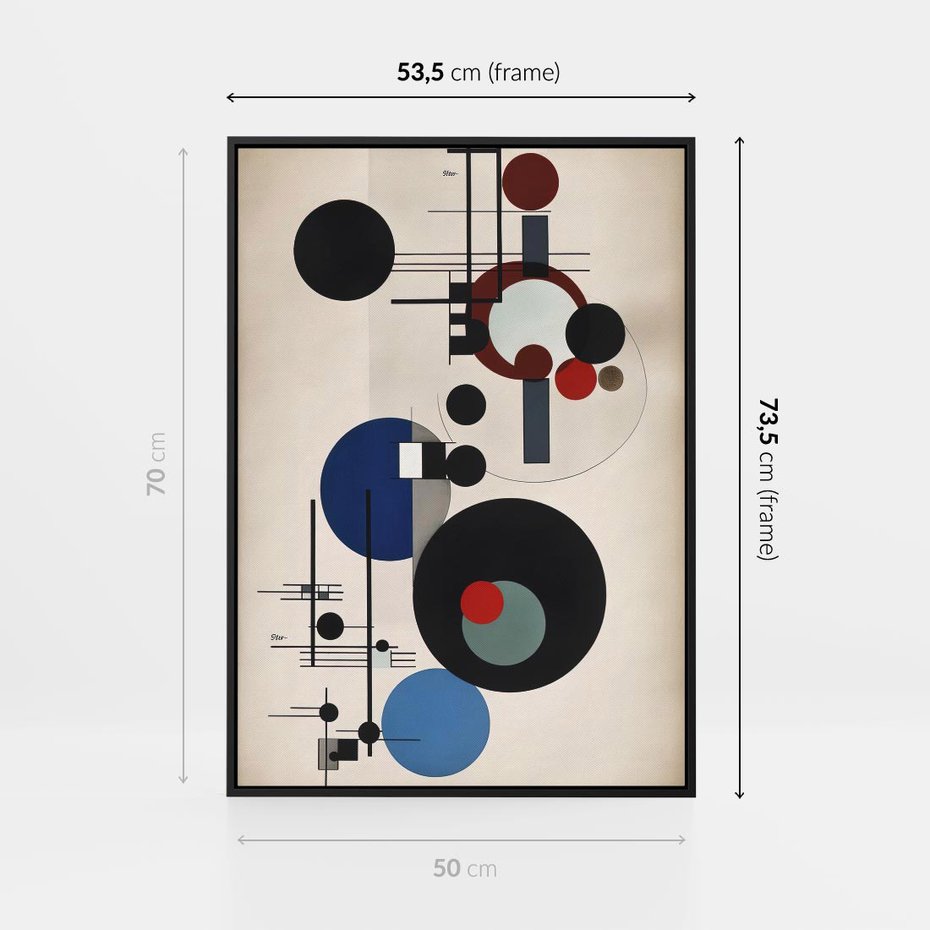 Obraz w ramie 50x70 - Rozkwitające Wibracje Wyobraźni - abstrakcyjna geometryczna kompozycja, koła linie - rama czarna