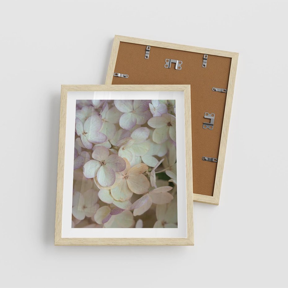 Plakat w ramie 40x50 - Kwiatowy taniec - kwiaty, hortensje - rama drewno