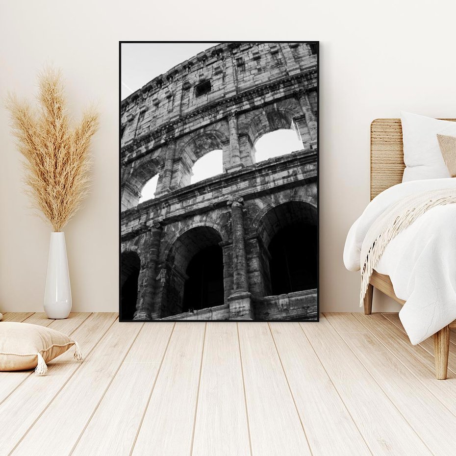 Obraz w ramie 50x70 - Koloseum w Czarnej Bieli - antyczna architektura, koloseum - rama czarna