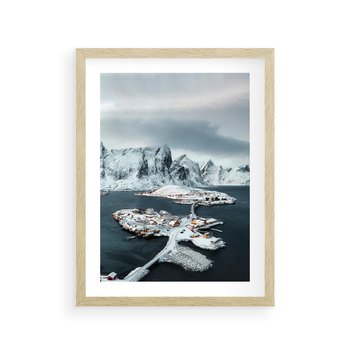 Plakat w ramie 30x40 - Ciepło i Urok Północy - skandynawskie, domki - rama drewno