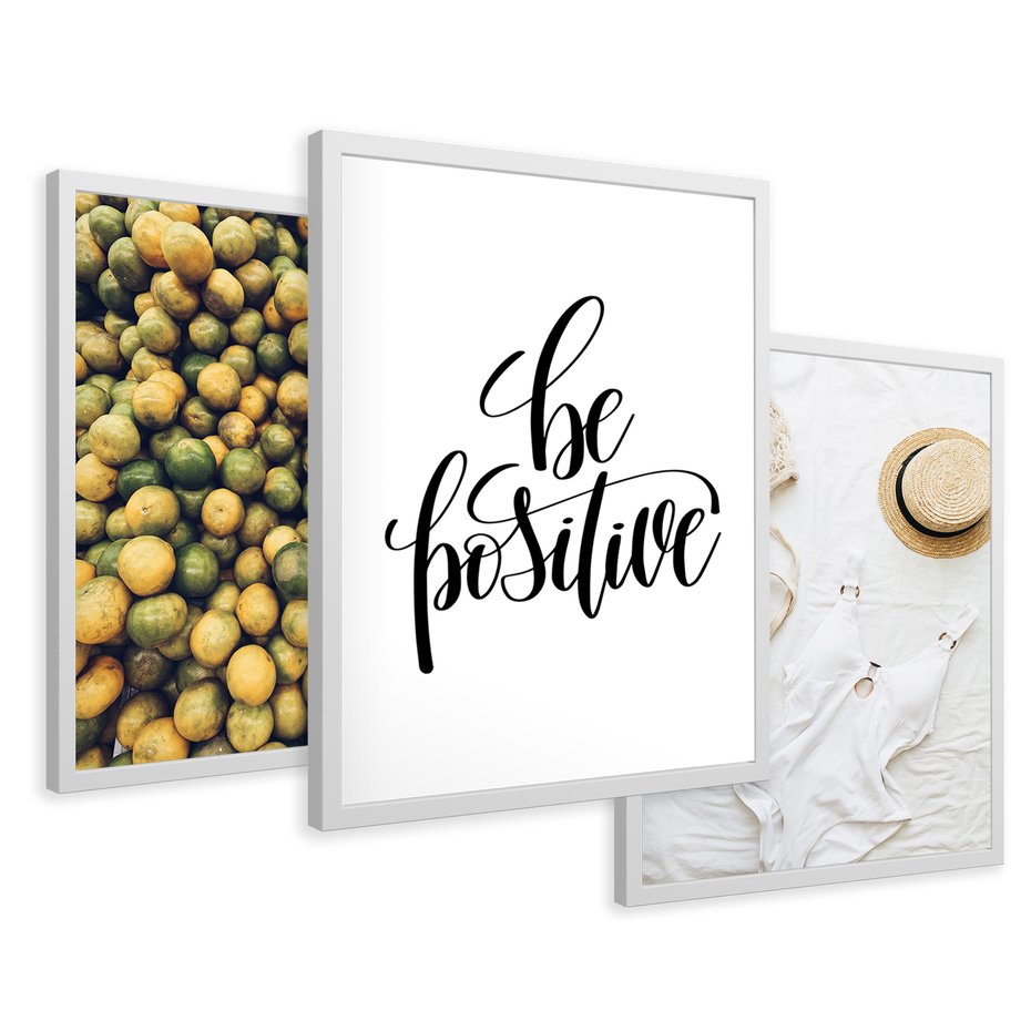 Zestaw obrazy w ramie 30x40 galeria - Cytryny, optymizm, typografia, napis - rama biała