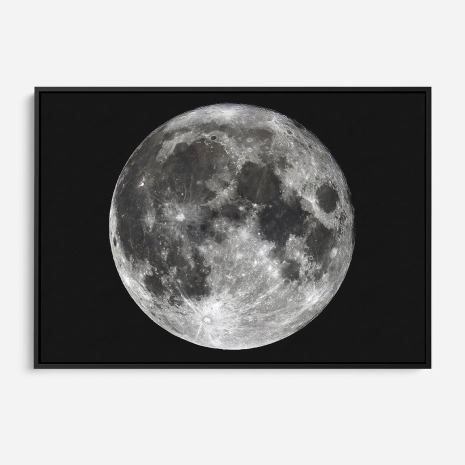 Obraz w ramie 100x70 - Księżycowa Aura - zdjęcie, ogromny księżyc na czarnym tle - rama czarna