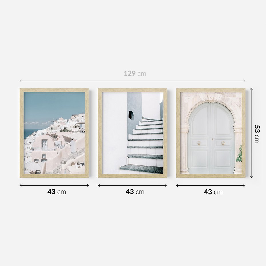 Zestaw obrazy w ramie 40x50 galeria - Santorini, Włochy, podróż - rama drewno