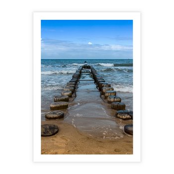 Plakat bez ramy 21x30 - Falochron na brzegu morza - falochron, morze