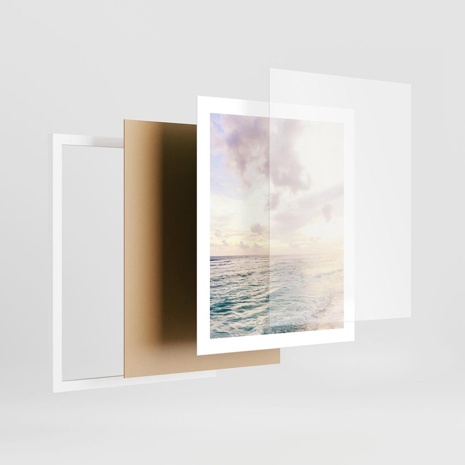 Plakat w ramie 40x50 - Pastelowa Plaża - plaża, pastelowe kolory - rama biała