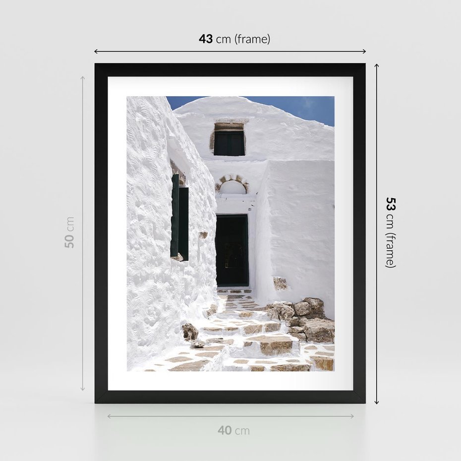 Plakat w ramie 40x50 - Santorini - Grecja błękitem malowana - Santorini, Grecja - rama czarna