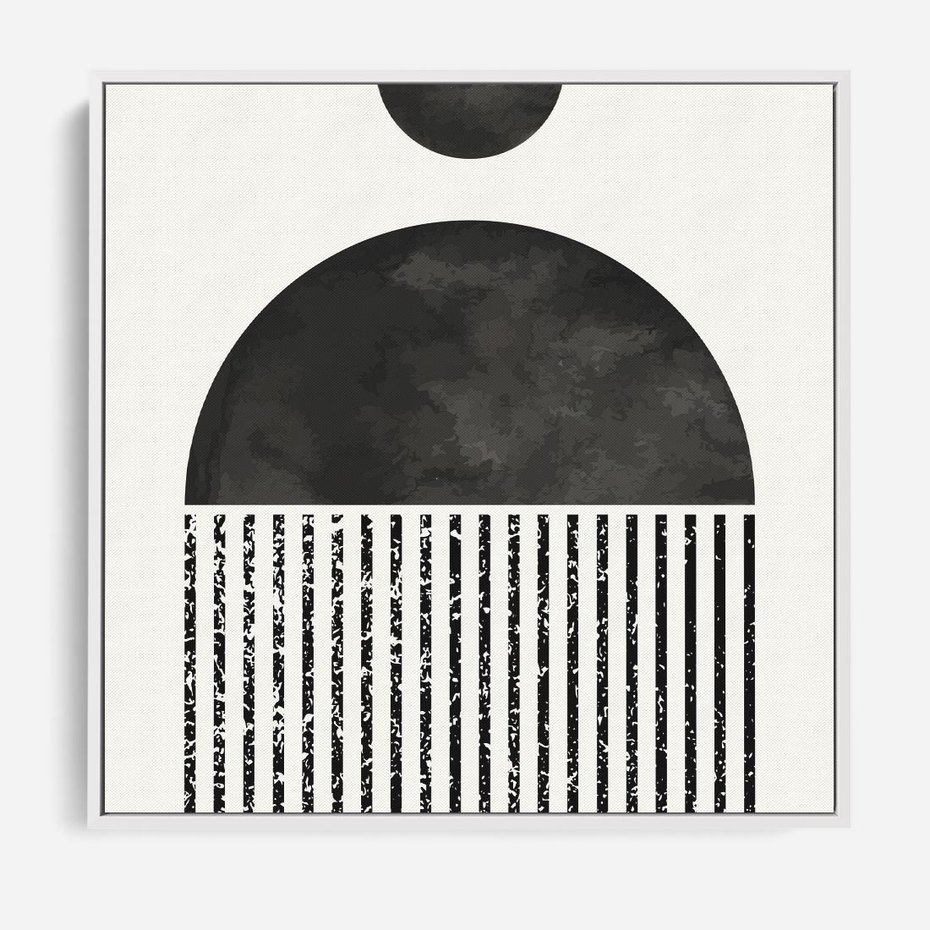 Obraz w ramie 80x80 - Księga Wibracji - abstrakcyjne czarno białe formy, minmalizm - rama biała