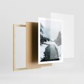 Plakat w ramie 50x70 - Zimowa Przyroda: Rzeka, Góry i Śnieg - zima, rzeka - rama drewno