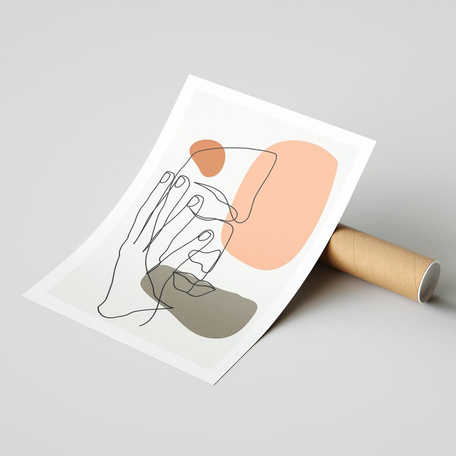 Plakat bez ramy 30x40 - Ekspresja Kolorów: Szkic - one line szkic twarzy, kolorowe plamy