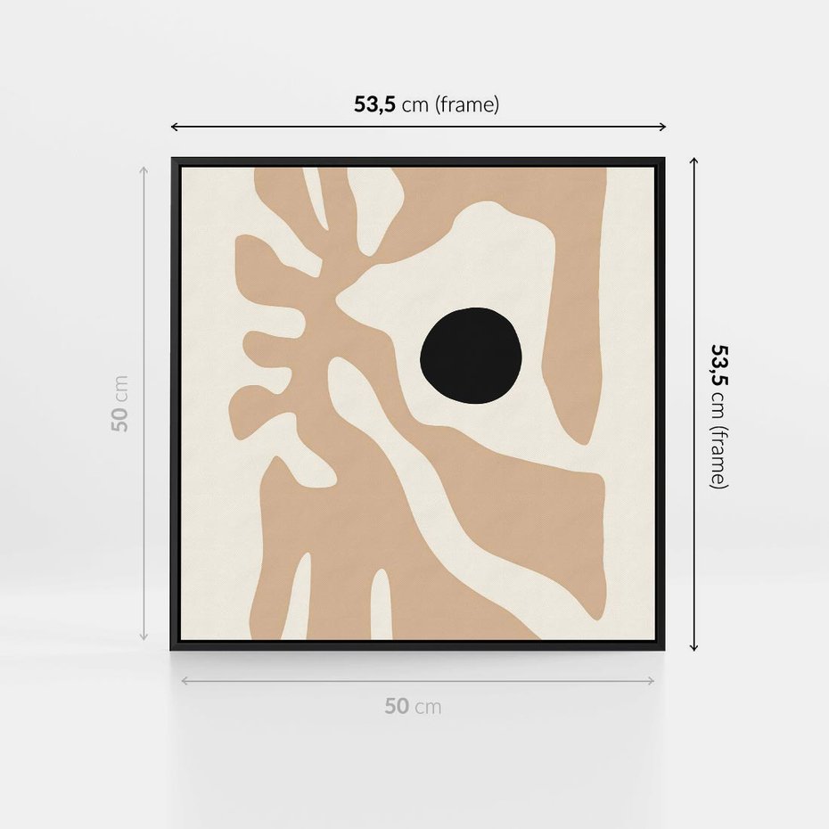 Obraz w ramie 50x50 - Eksploracja Abstrakcji - beżowa absrakcyjna kompozycja, czarny akcent - rama czarna