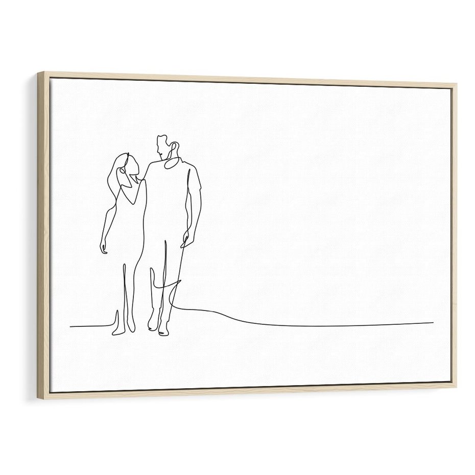 Obraz w ramie 100x70 - Wspólne Kroki - line art, szkic - rama drewno