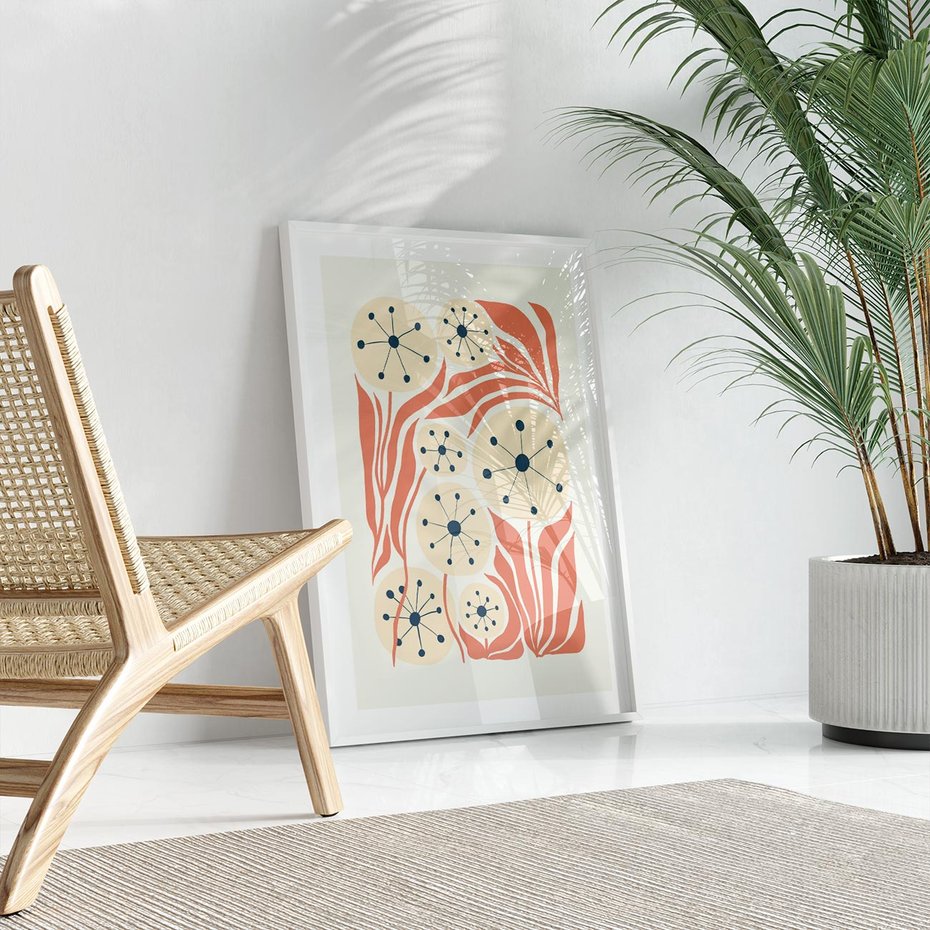 Plakat w ramie 50x70 - Impresje Harmonii - abstrakcyjne kwiaty, rośliny - rama biała