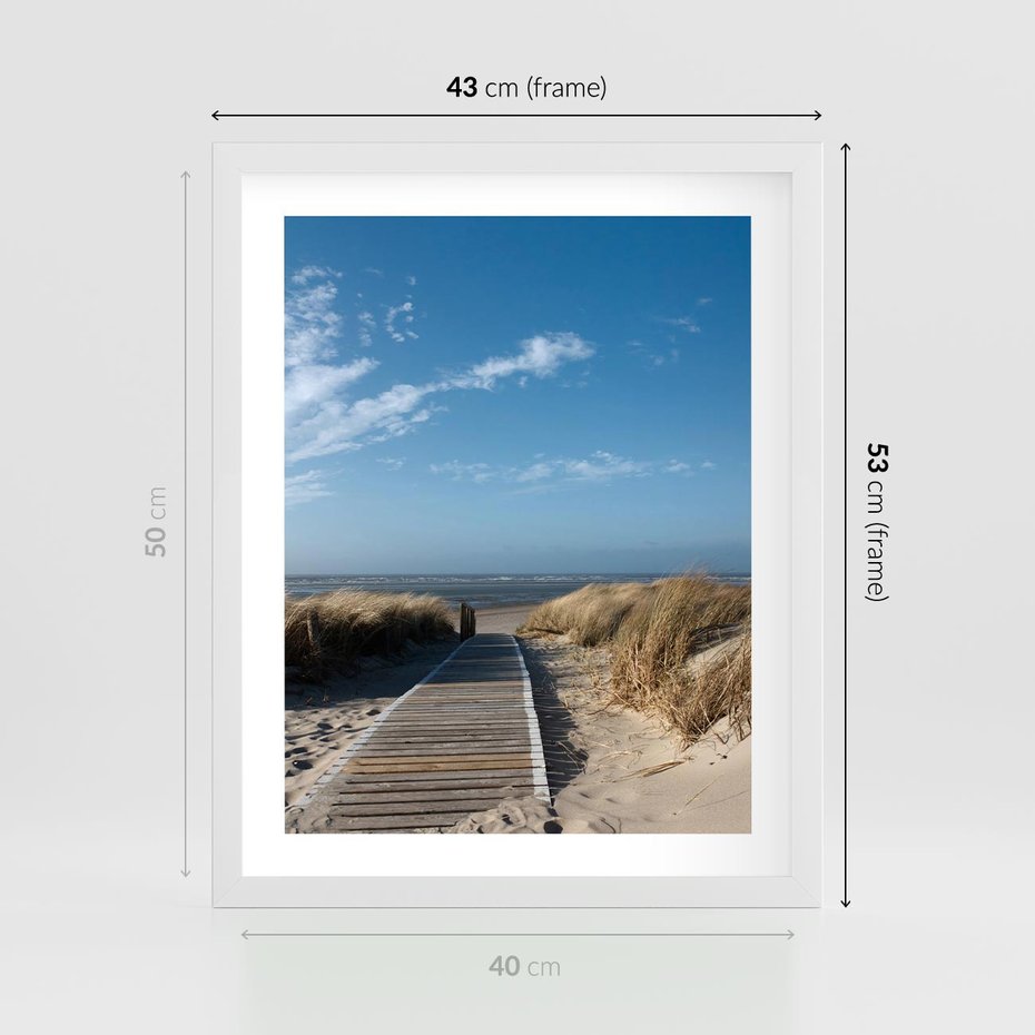 Plakat w ramie 40x50 - Boho na Plaży - plaża, pomost - rama biała