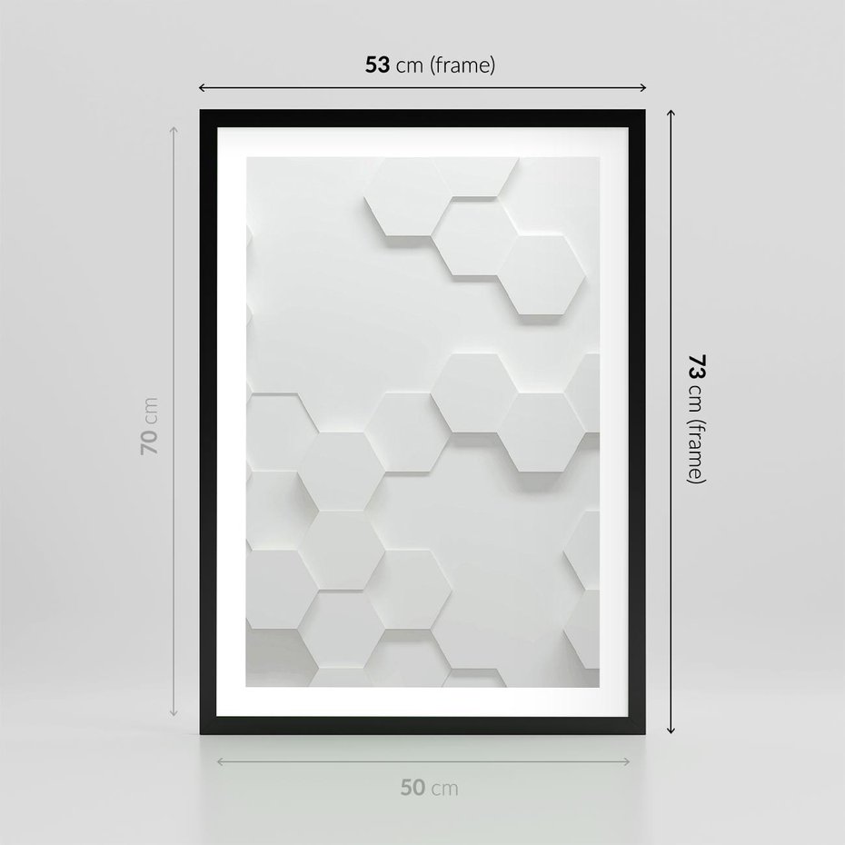 Plakat w ramie 50x70 - Przestrzenne Zabawy - geometryczne, 3D - rama czarna