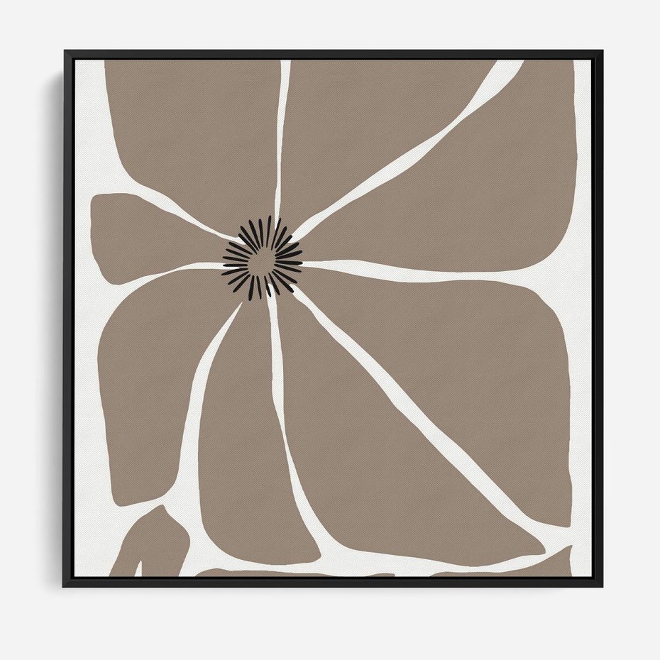 Obraz w ramie 50x50 - Złudne Zmysły - abstrakcyjny kwiat, beże i brązy - rama czarna