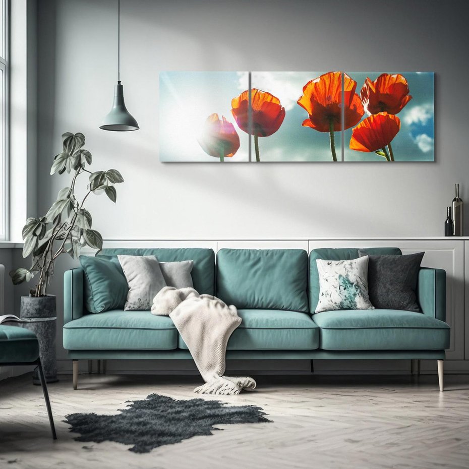 Obraz na płótnie 150x50 - Kwiaty pod niebem: piękno natury - kwiaty, niebo