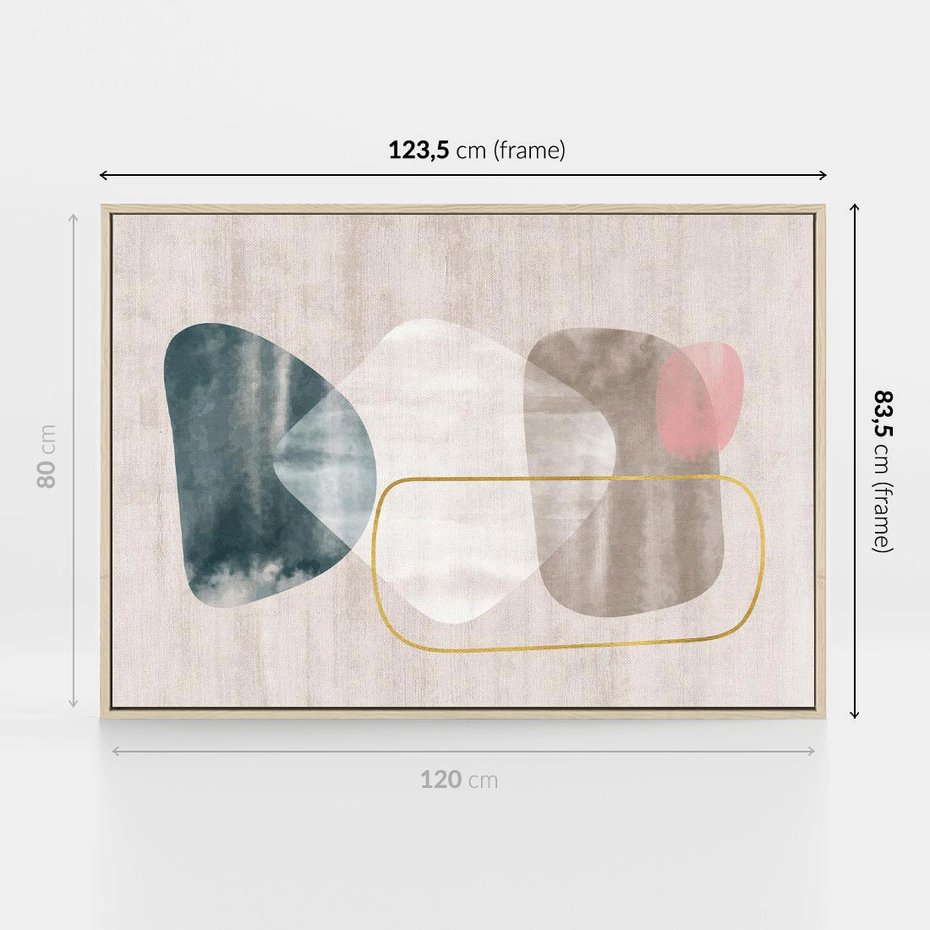 Obraz w ramie 120x80 - Minimalistyczne Plamy Farby - pastelowe geometryczne plamy, akwarela - rama drewno