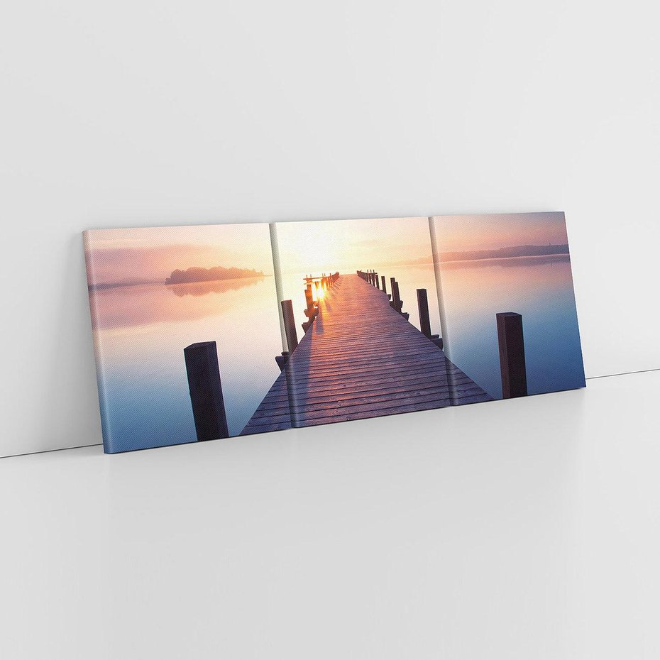 Obraz na płótnie 90x30 - Zachód słońca nad molo: Magia morza - molo, zachód słońca