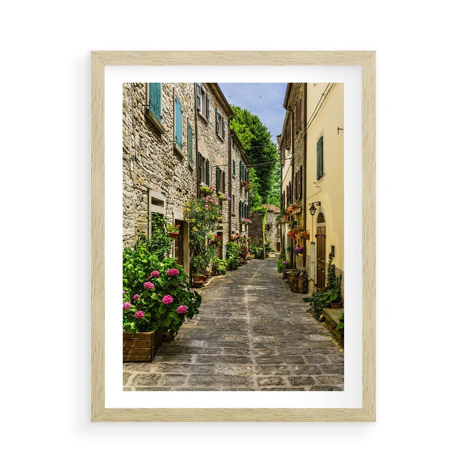 Plakat w ramie 50x70 - Spacer po Złotej Alei - uliczka, perspektywa - rama drewno