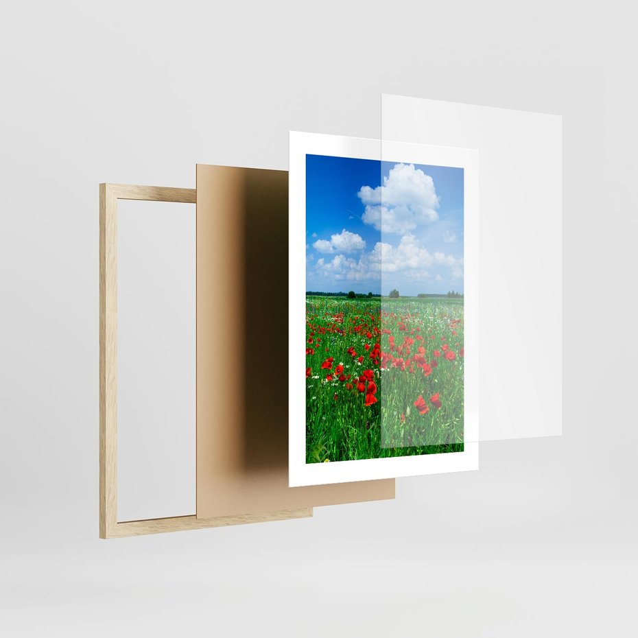 Plakat w ramie 30x40 - Kolorowa łąka pełna maku - łąka, maki - rama drewno