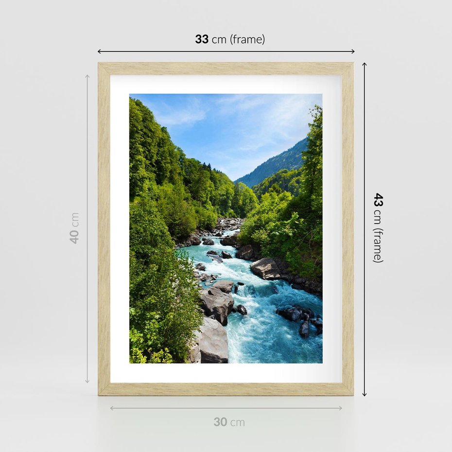 Plakat w ramie 30x40 - Górski strumyk - strumyk, góry - rama drewno