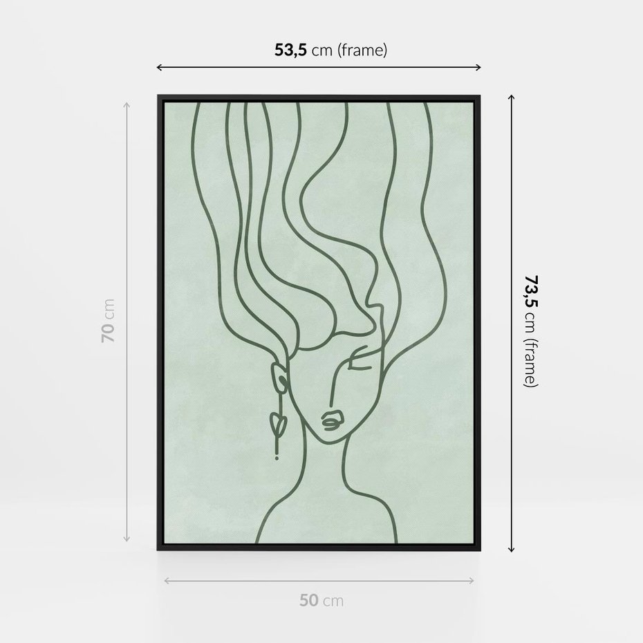 Obraz w ramie 50x70 - Spokojne Objęcia Natury - abstrakcja, zielony szkic - rama czarna