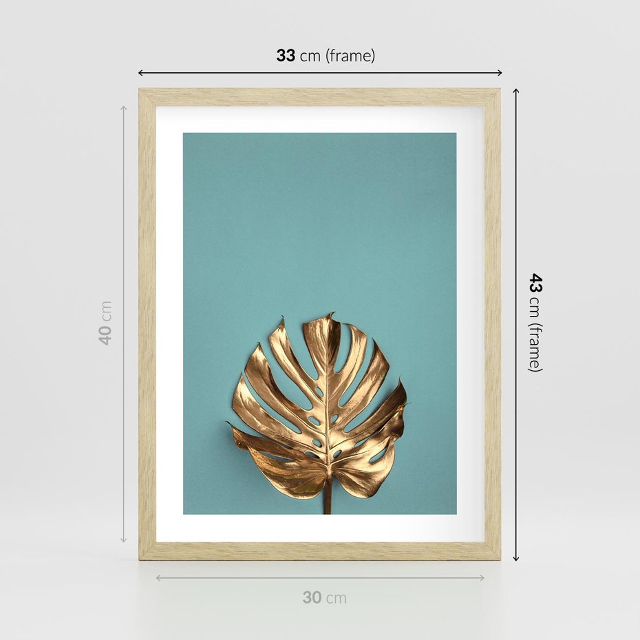 Plakat w ramie 30x40 - Piękno Natury - złote, liście - rama drewno