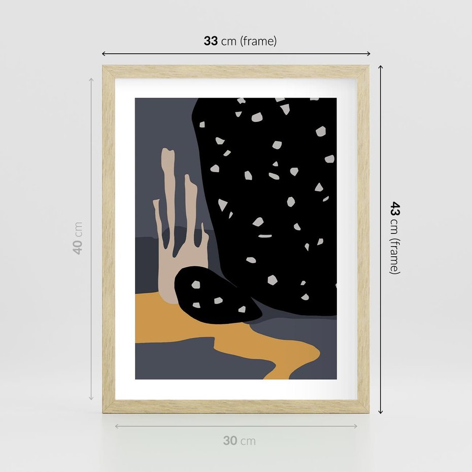 Plakat w ramie 30x40 - Formy Szarości - ciemny, mroczny plakat - rama drewno