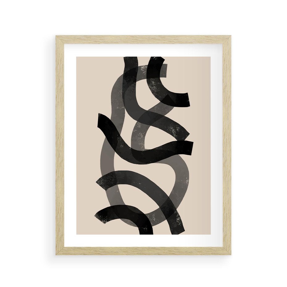 Plakat w ramie 40x50 - Strukturalne Odbicia Innowacji - zaplątane minimalistyczne linie, na bezowym tle - rama drewno