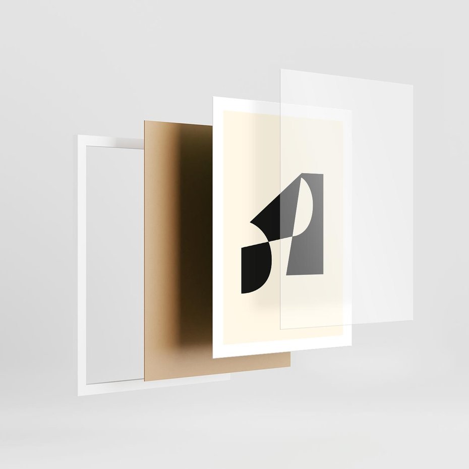 Plakat w ramie 50x70 - Rozświetlony Cień - abstrakcyjna sztuka, geometria - rama biała