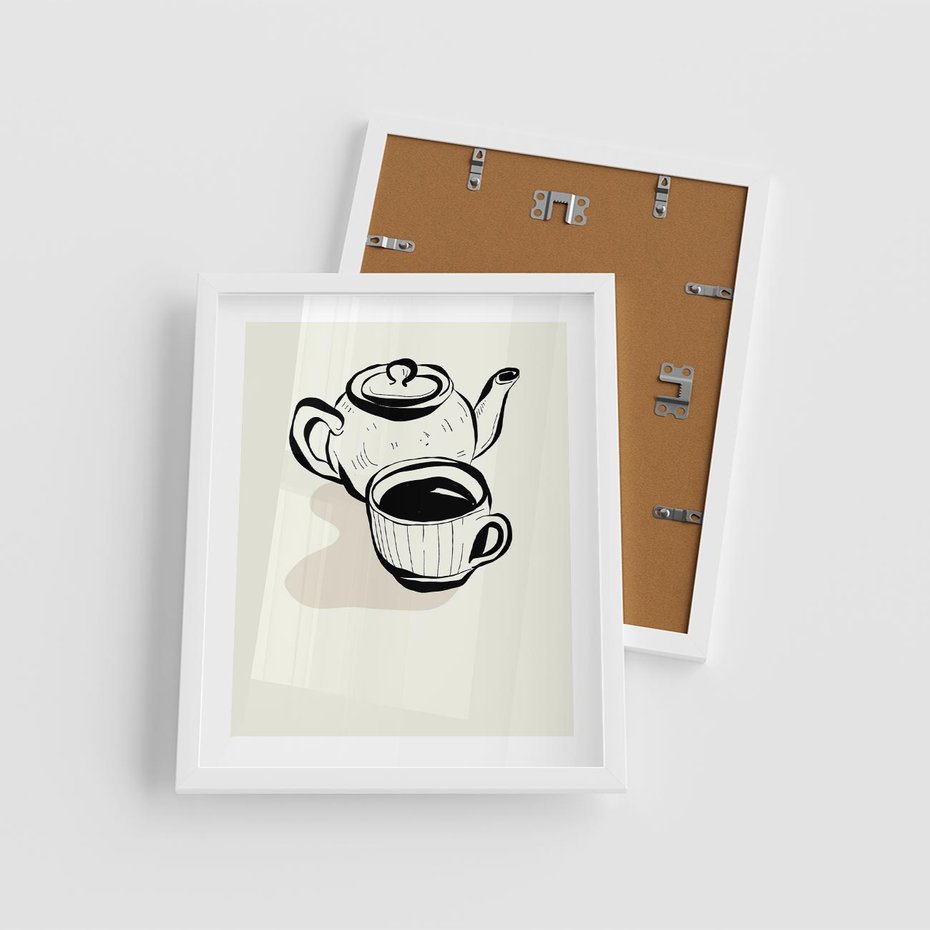 Plakat w ramie 40x50 - Kawa w Minimalistycznym Szkicu - grafika, szkic - rama biała